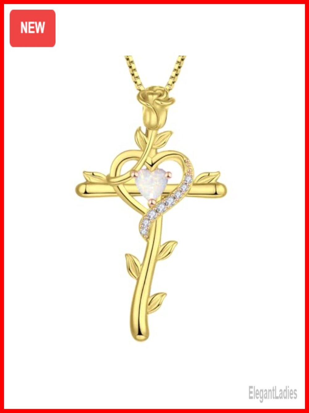 925 Sterling Silver Rose Cross Necklace 14K Gold Plated Heart Birthstone Pendant